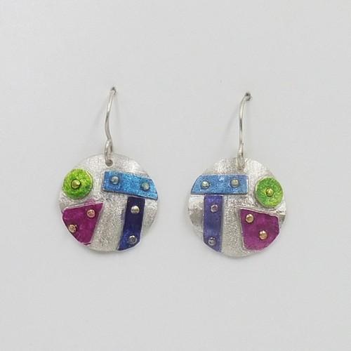 Click to view detail for DKC-2018 Earrings Round Discs Multi-Color Patchwork $80